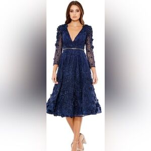 Mac Duggal Navy Floral Lace Gown
